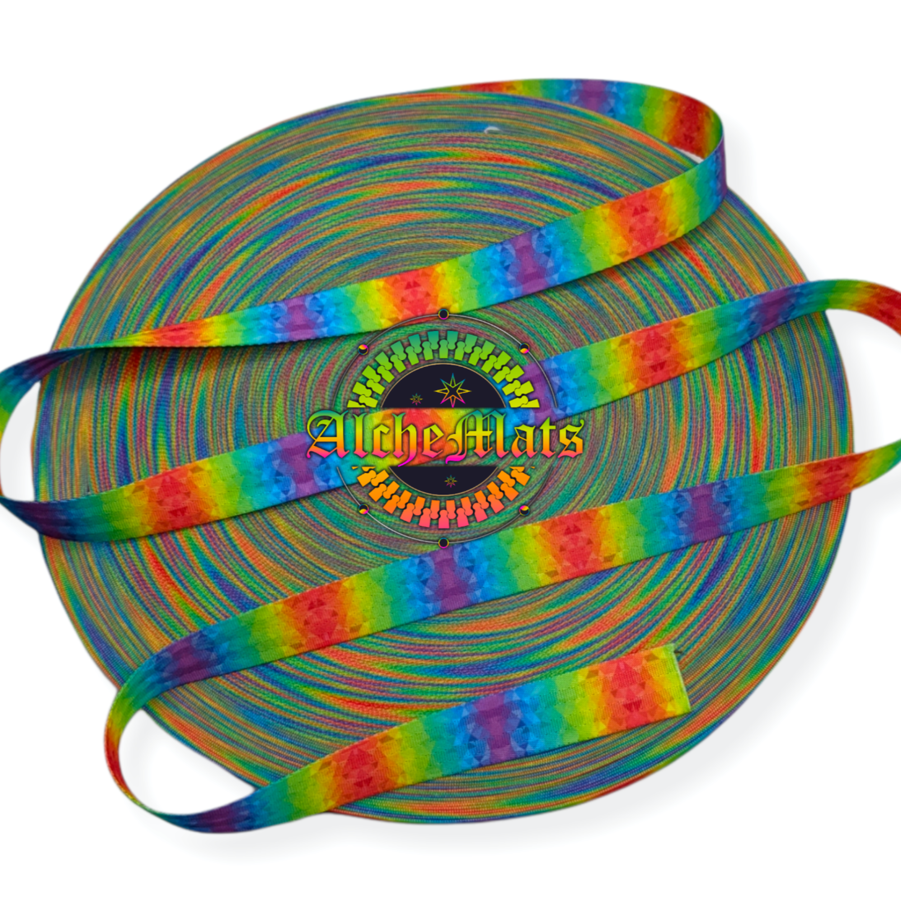 Prismatic Rainbow Printed Webbing for bag making, pet kits, 1.5 seatbelt quality webbing
