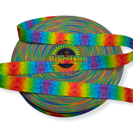 Prismatic Rainbow Printed Webbing for bag making, pet kits, 1.5 seatbelt quality webbing