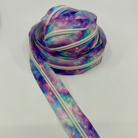 Zipper Tape || White Coil, Pastel Galaxy Tape - Nylon Coil #5 Continuous Cut