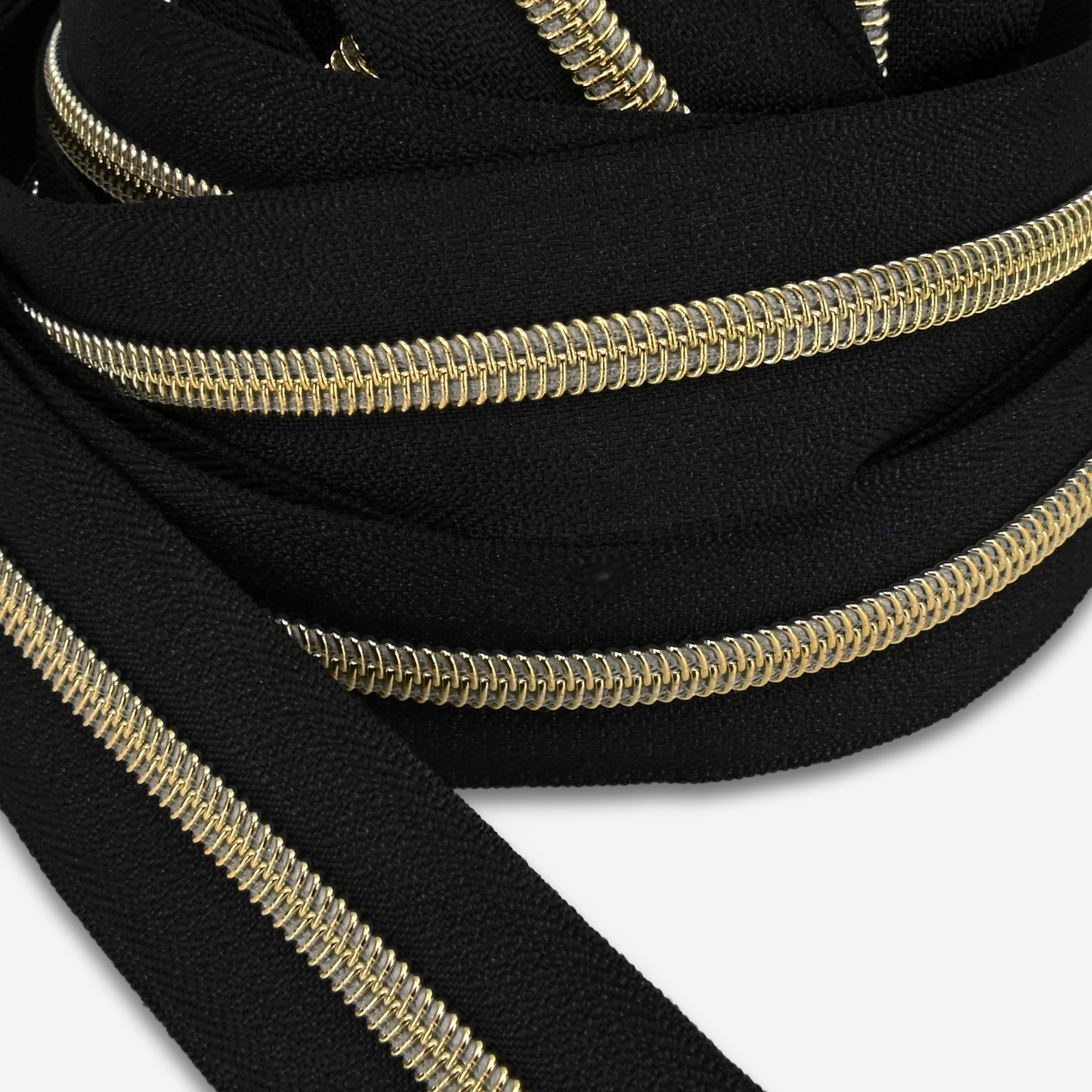 Zipper Tape || Gold Coil, Black Tape - Nylon #5 Continuous Cut