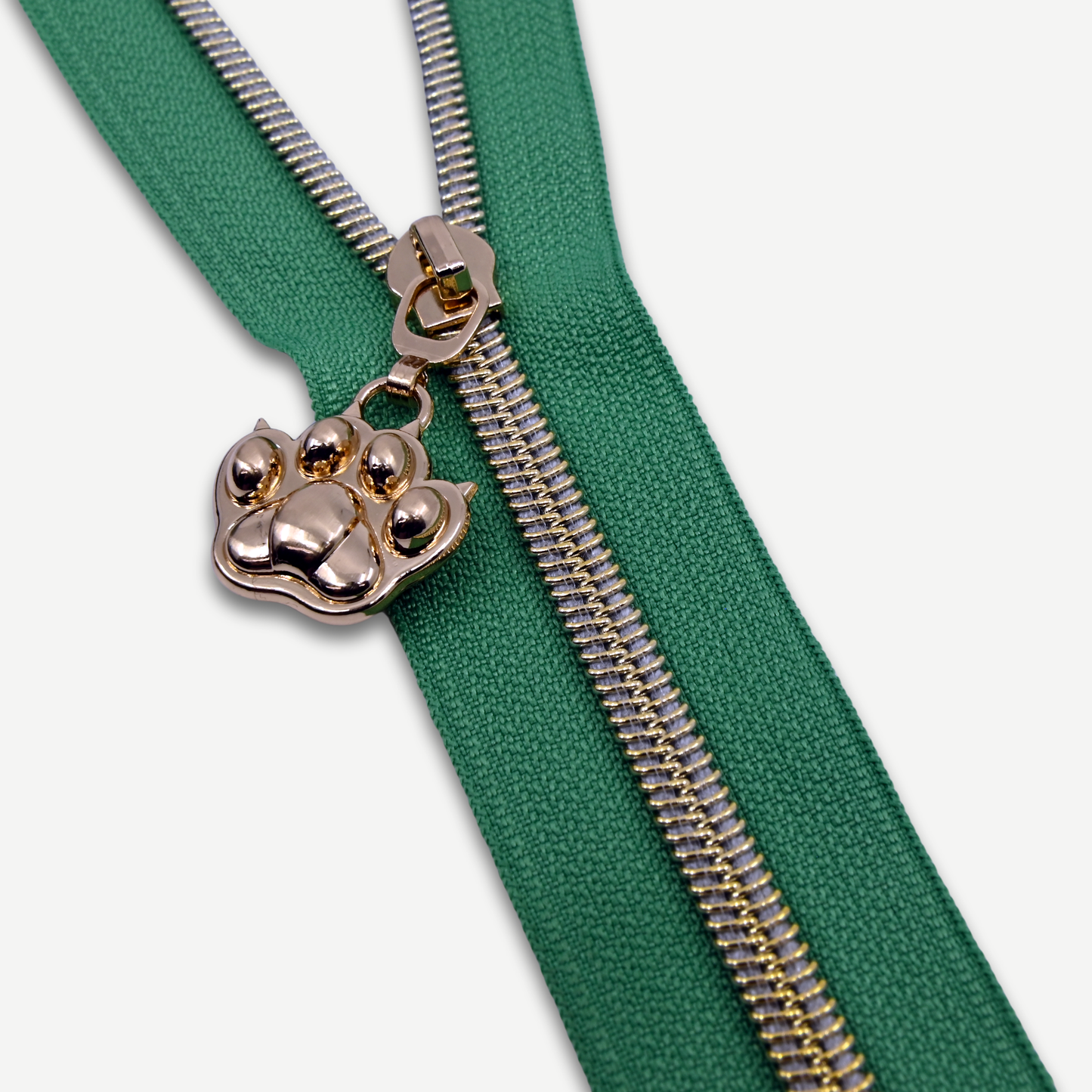 Zipper Tape || Gold Coil, Moss Green Tape - Nylon #5 Continuous Cut