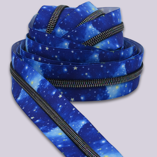 Zipper Tape || Starry Night Tape, Rainbow Obsidian Nylon Coil - #5 Continuous Cut