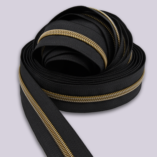Zipper Tape || Antique Bronze Coil, Black Tape - Nylon #5 Continuous Cut