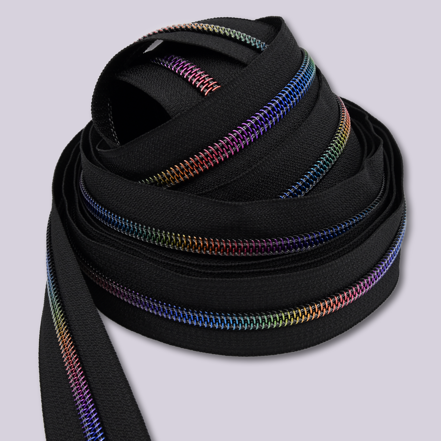 Zipper Tape || Rainbow Teeth, Black Tape - Nylon Coil #5 Continuous Cut