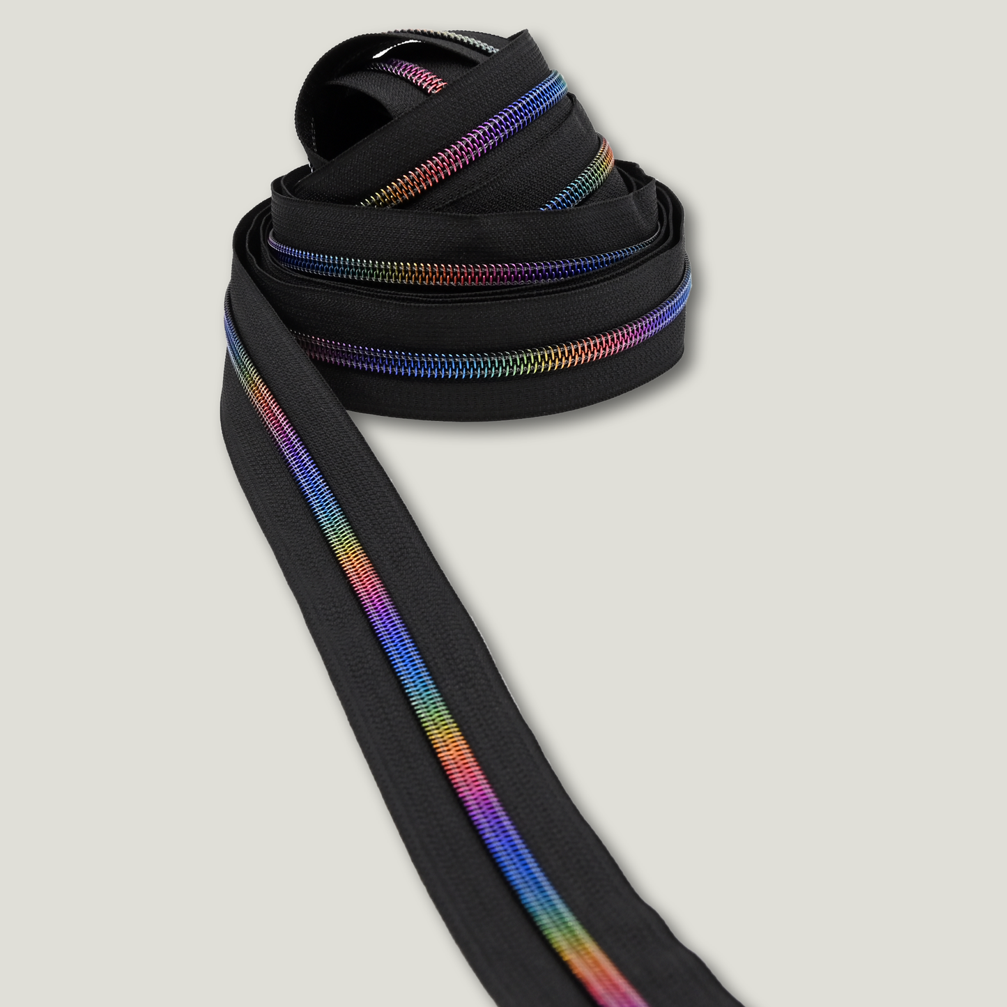 Zipper Tape || Rainbow Teeth, Black Tape - Nylon Coil #5 Continuous Cut