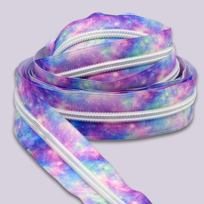 Zipper Tape || Pastel Galaxy Tape, White Nylon Coil - #5 Continuous Cut