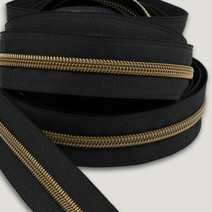 Zipper Tape || Antique Bronze Coil, Black Tape - Nylon #5 Continuous Cut