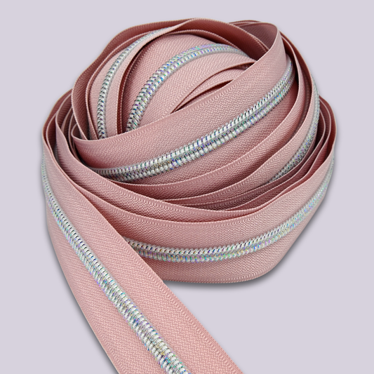 Zipper Tape || Rainbow Opal Coil, Dusty Pink Tape - Nylon #5 Continuous Cut
