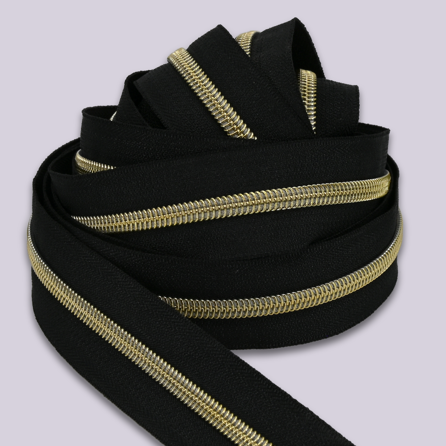 Zipper Tape || Gold Coil, Black Tape - Nylon #5 Continuous Cut