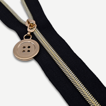 Zipper Tape || Gold Coil, Black Tape - Nylon #5 Continuous Cut