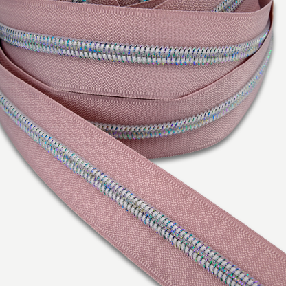 Zipper Tape || Rainbow Opal Coil, Dusty Pink Tape - Nylon #5 Continuous Cut